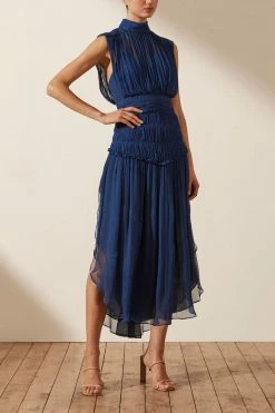 Shona Joy SAFIRA SLEEVELESS OPEN BACK MIDI DRESS - AGEAN BLUE DRESSES