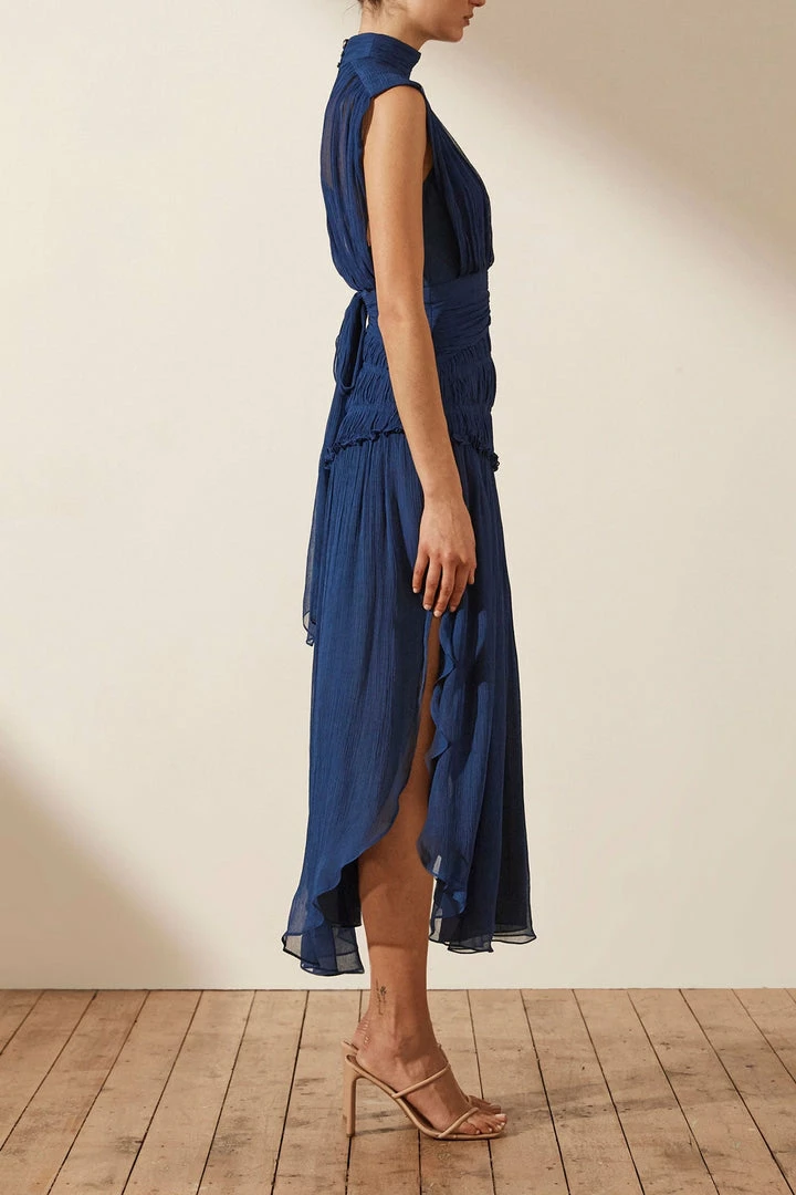 Shona Joy SAFIRA SLEEVELESS OPEN BACK MIDI DRESS - AGEAN BLUE DRESSES