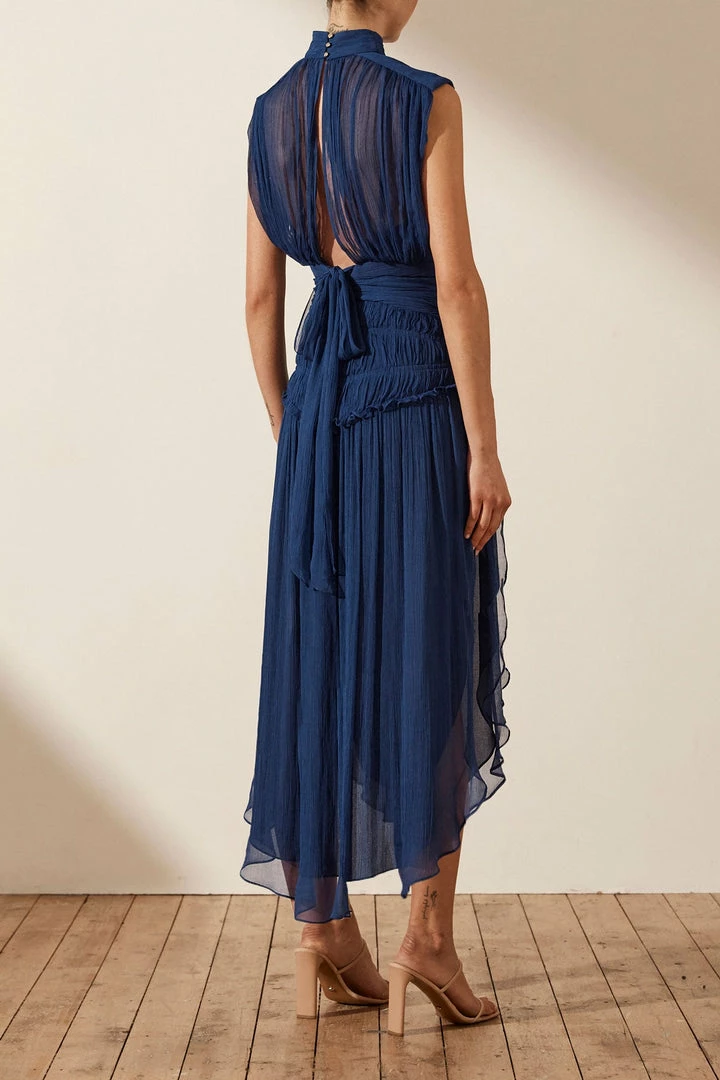 Shona Joy SAFIRA SLEEVELESS OPEN BACK MIDI DRESS - AGEAN BLUE DRESSES