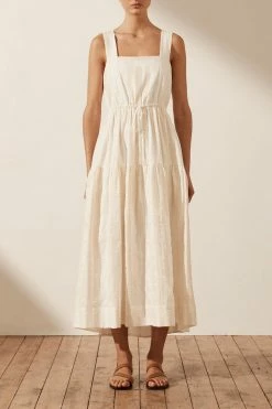 Shona Joy DRESSES LUANA LINEN SQUARE NECK MIDI DRESS - IVORY