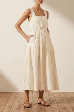 Shona Joy DRESSES LUANA LINEN SQUARE NECK MIDI DRESS - IVORY