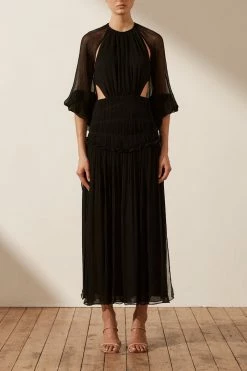 Shona Joy SAFIRA CUT OUT BACKLESS MIDI DRESS - BLACK DRESSES