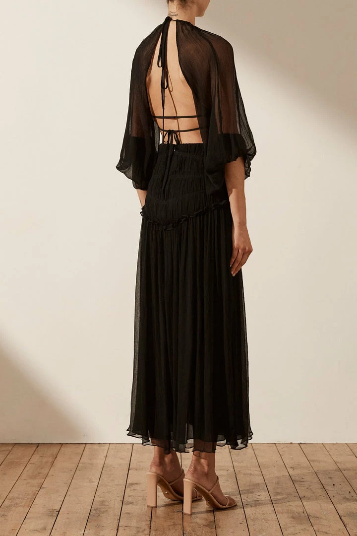 Shona Joy SAFIRA CUT OUT BACKLESS MIDI DRESS - BLACK DRESSES