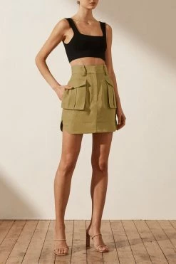 Shona Joy MATILDA LINEN UTILITY MINI SKIRT - CUMIN SKIRTS