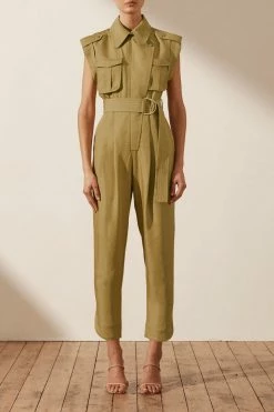 Shona Joy JUMPSUITS MATILDA LINEN UTILITY JUMPSUIT - CUMIN