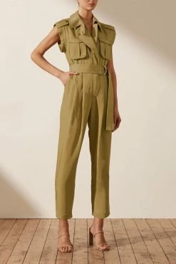 Shona Joy JUMPSUITS MATILDA LINEN UTILITY JUMPSUIT - CUMIN