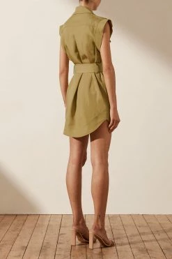 Shona Joy MATILDA LINEN UTILITY MINI DRESS - CUMIN DRESSES