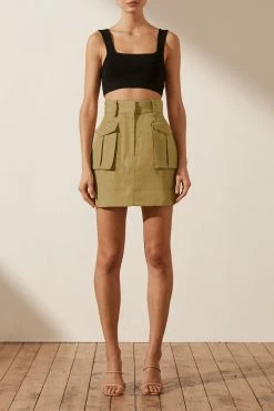 Shona Joy MATILDA LINEN UTILITY MINI SKIRT - CUMIN SKIRTS
