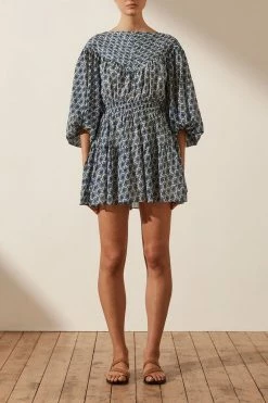 Shona Joy DANIELA PIN TUCK BALLOON SLEEVE MINI DRESS