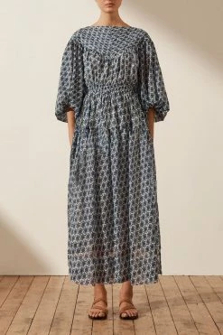 Shona Joy DANIELA PIN TUCK BALLOON SLEEVE MIDI DRESS DRESSES