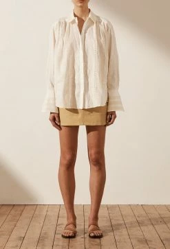 Shona Joy LUANA LINEN BUTTON UP SHIRT - IVORY TOPS