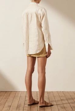 Shona Joy LUANA LINEN BUTTON UP SHIRT - IVORY TOPS