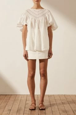 Shona Joy ADRIANA LINEN SHORT SLEEVE BLOUSE - RICE TOPS