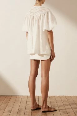 Shona Joy ADRIANA LINEN SHORT SLEEVE BLOUSE - RICE TOPS