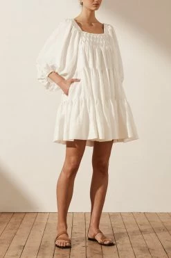 Shona Joy PAULINA LINEN SQUARE NECK TIERED MINI DRESS - IVORY