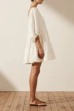 Shona Joy PAULINA LINEN SQUARE NECK TIERED MINI DRESS - IVORY