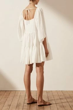 Shona Joy PAULINA LINEN SQUARE NECK TIERED MINI DRESS - IVORY