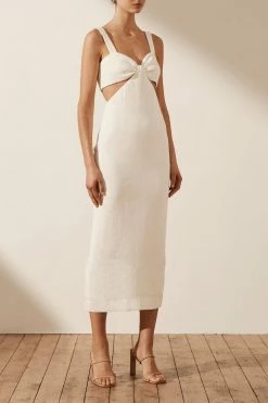 Shona Joy SIMONE GATHERED CUT OUT MIDI DRESS - IVORY DRESSES