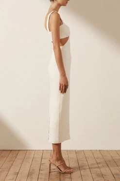 Shona Joy SIMONE GATHERED CUT OUT MIDI DRESS - IVORY DRESSES
