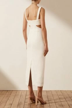 Shona Joy SIMONE GATHERED CUT OUT MIDI DRESS - IVORY DRESSES