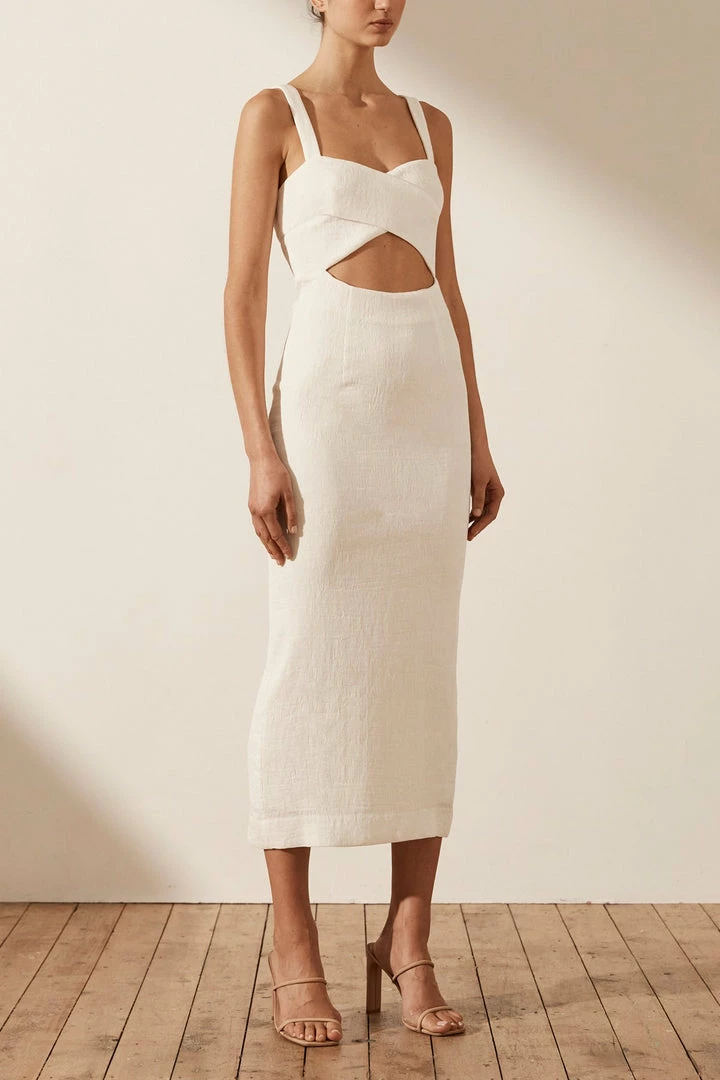 Shona Joy DRESSES SIMONE CROSS OVER MIDI DRESS - IVORY