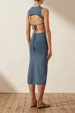 Shona Joy BASIC SLEEVELESS BACKLESS MIDI DRESS - BLUE SMOKE BASICS