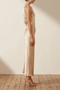 Shona Joy DRESSES LA LUNE HIGH NECK MIDI DRESS - GOLD