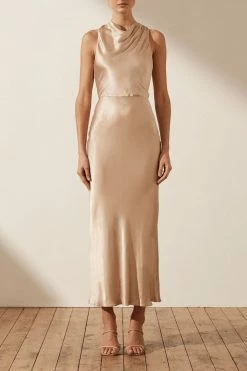Shona Joy DRESSES LA LUNE HIGH NECK MIDI DRESS - GOLD