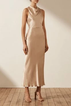 Shona Joy DRESSES LA LUNE HIGH NECK MIDI DRESS - GOLD