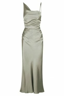 Shona Joy LA LUNE ASYMMETRICAL BIAS COWL MIDI DRESS - SAGE DRESSES