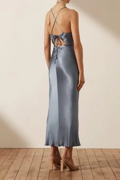 Shona Joy DRESSES LA LUNE RUCHED BODICE MIDI DRESS - BLUE SMOKE
