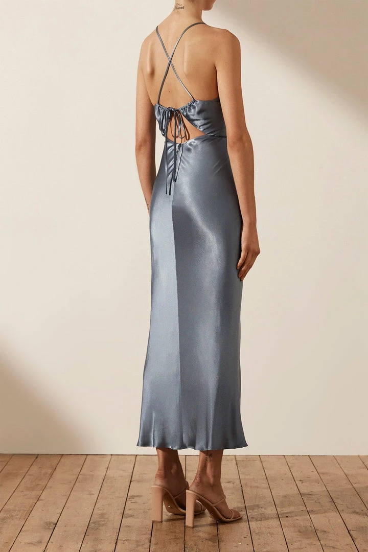 Shona Joy DRESSES LA LUNE RUCHED BODICE MIDI DRESS - BLUE SMOKE