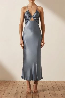 Shona Joy DRESSES LA LUNE RUCHED BODICE MIDI DRESS - BLUE SMOKE