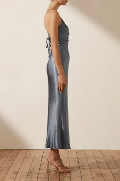 Shona Joy DRESSES LA LUNE RUCHED BODICE MIDI DRESS - BLUE SMOKE