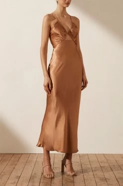 Shona Joy LA LUNE RUCHED BODICE MIDI DRESS - COPPER DRESSES
