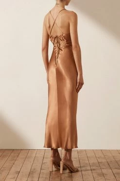 Shona Joy LA LUNE RUCHED BODICE MIDI DRESS - COPPER DRESSES