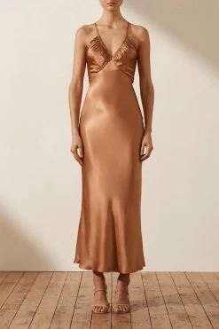 Shona Joy LA LUNE RUCHED BODICE MIDI DRESS - COPPER DRESSES