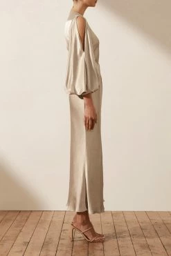 Shona Joy DRESSES LA LUNE FULL SLEEVE WRAP MIDI DRESS - GOLD