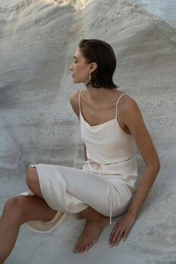 Shona Joy DRESSES LA LUNE BIAS COWL MIDI DRESS - CREAM