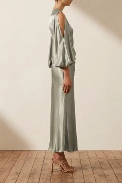 Shona Joy LA LUNE FULL SLEEVE WRAP MIDI DRESS - SAGE