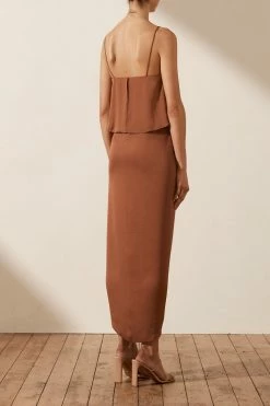 Shona Joy DRESSES LUXE COCKTAIL FRILL DRESS - MOCHA