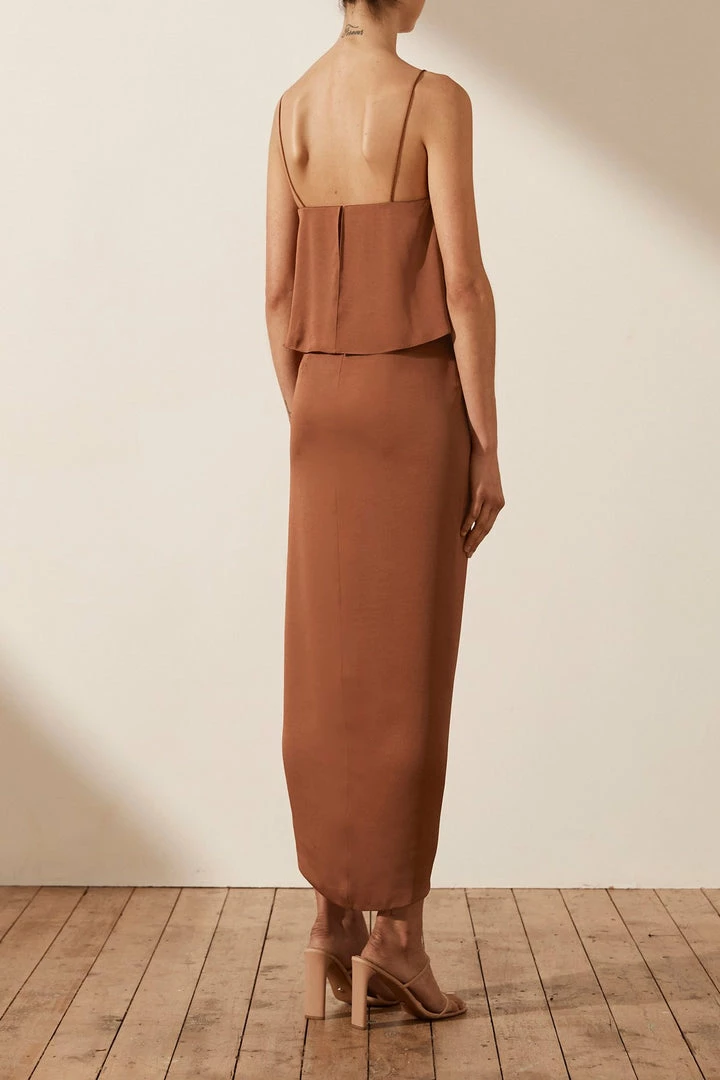 Shona Joy DRESSES LUXE COCKTAIL FRILL DRESS - MOCHA