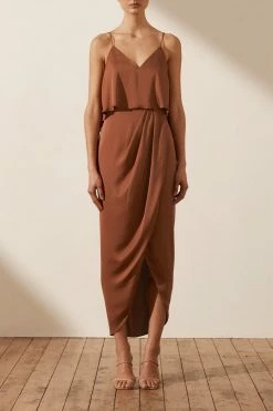 Shona Joy DRESSES LUXE COCKTAIL FRILL DRESS - MOCHA