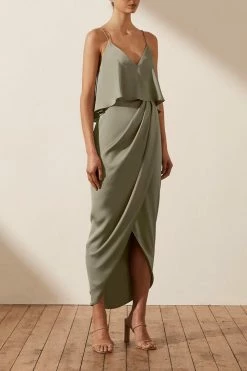 Shona Joy LUXE COCKTAIL FRILL DRESS - EUCALYPTUS DRESSES