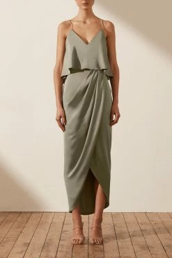 Shona Joy LUXE COCKTAIL FRILL DRESS - EUCALYPTUS DRESSES