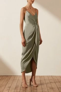 Shona Joy LUXE TIE FRONT COCKTAIL DRESS - EUCALYPTUS DRESSES