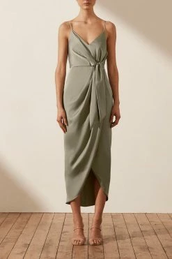 Shona Joy LUXE TIE FRONT COCKTAIL DRESS - EUCALYPTUS DRESSES