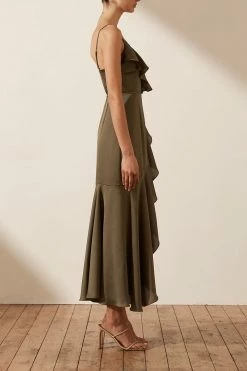 Shona Joy DRESSES LUXE BIAS FRILL WRAP DRESS - PINE