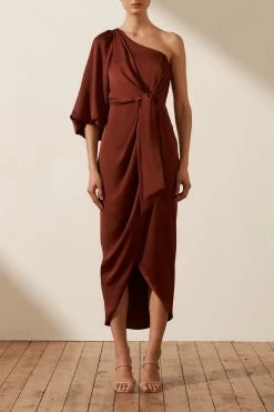 Shona Joy DRESSES LUXE TIE FRONT ONE SHOULDER DRESS - SANGRIA