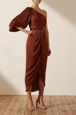 Shona Joy DRESSES LUXE TIE FRONT ONE SHOULDER DRESS - SANGRIA